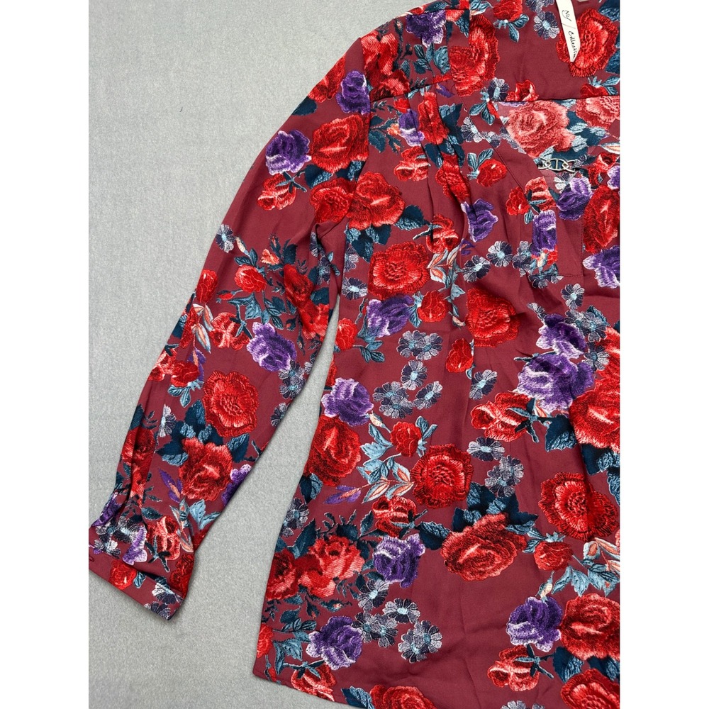 NY Collection Womens Bohemian Floral V-Neck Blouse Burgundy Red Purple XL NWT - Picture 10 of 14